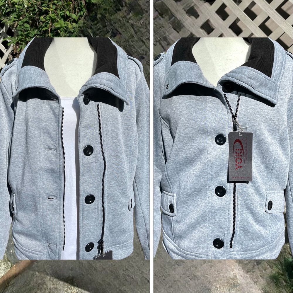 Yoki Knit Zippered Cuff Lightweight Collared Jacket - Picture 7 of 16